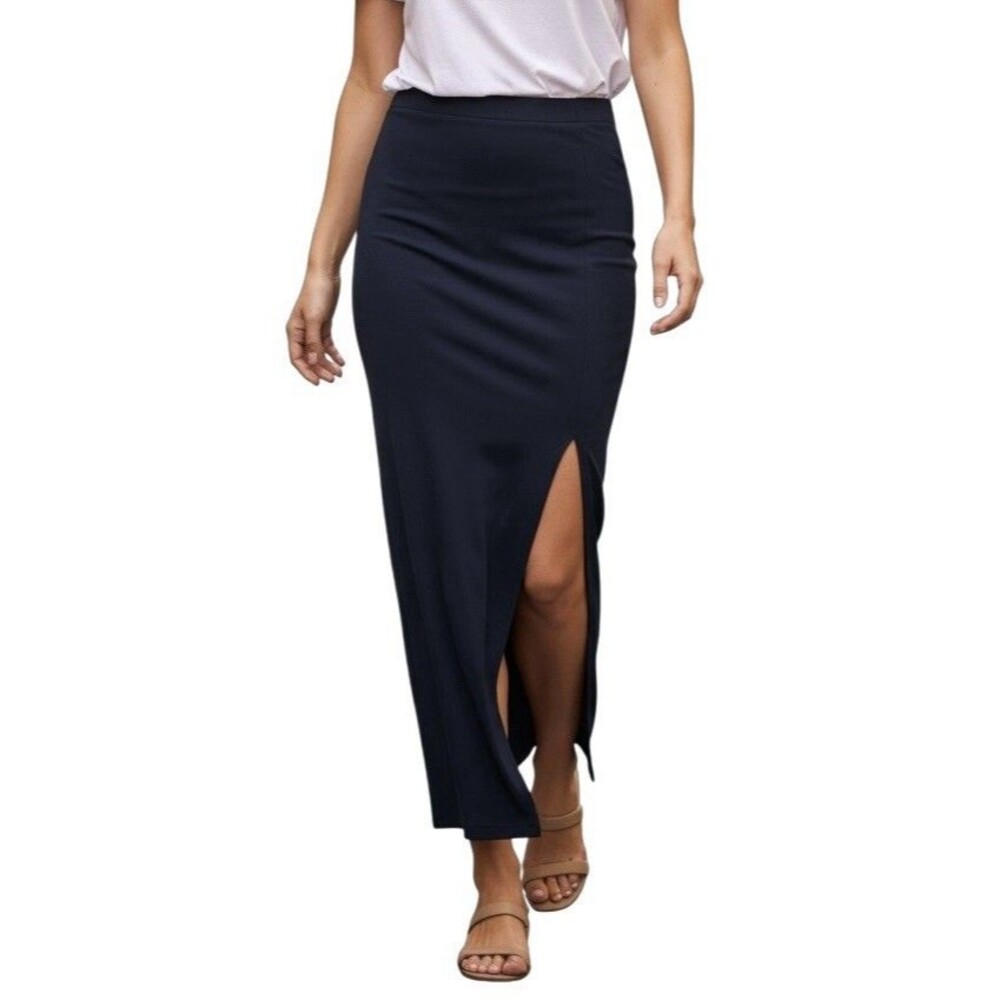 PICADILLY Y2K Maxi Skirt Blue Stretch Acetate Side Slit Elastic Waist